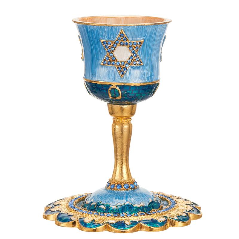 Tall 5" Kiddush CupSet w/StemTray Embellished w/Crystals Bed Bath
